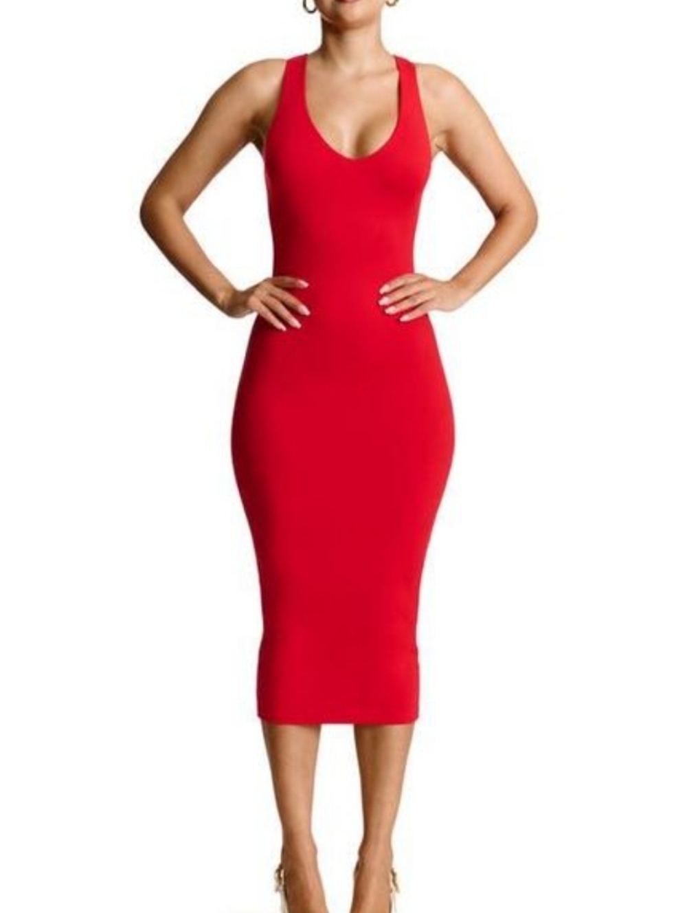 Naked Wardrobe Red Sleeveless Midi Dress NEW - Size M